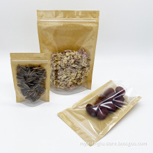 One side of kraft paper the other Transparent bag /Food Snack dried fruit nut bag with zipper kraft paper Transparent pouch